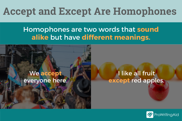 Accept and except are homophones