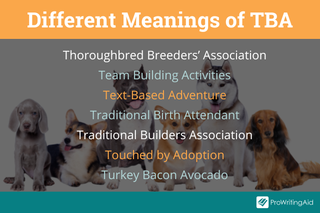 Different meanings of TBA