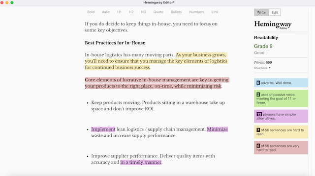 hemingway editor for mac change log