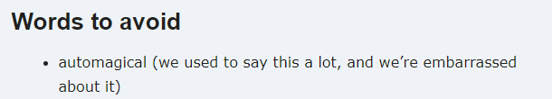Mailchimp Style Guide Words to Avoid: Automagical