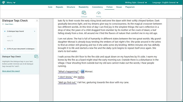 ProWritingAid Dialogue Tag Check