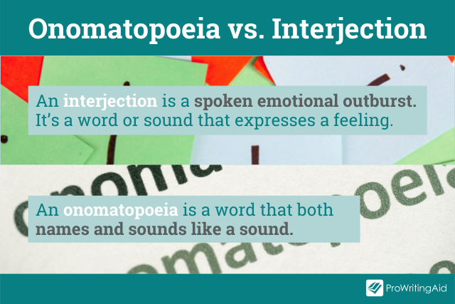 Onomatopoeia versus interjection