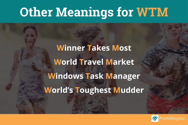 What are the various meanings of wtm and when can this expression be used?