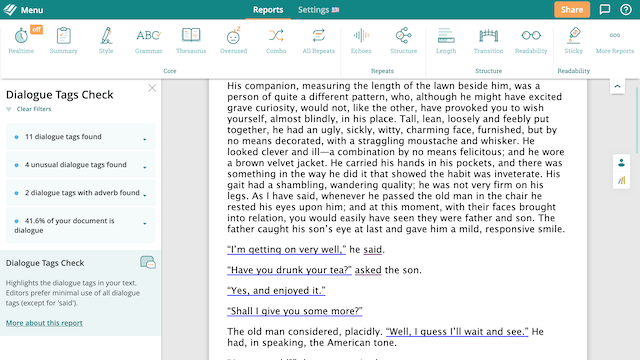 ProWritingAid's Dialogue Report