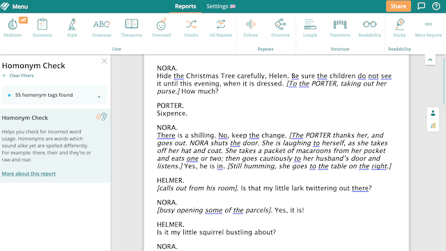ProWritingAid's Homonym Report