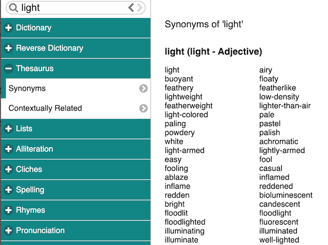 PWA's World Explorer showing synonyms