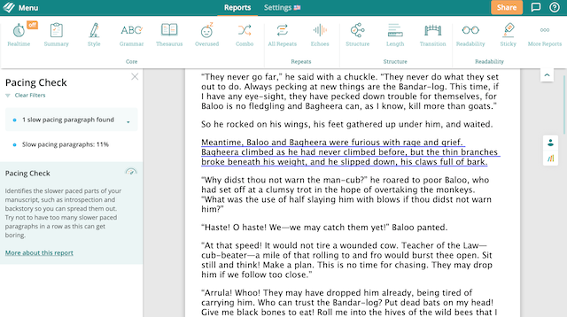 ProWritingAid's Pacing Report