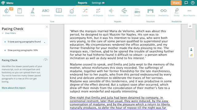 ProWritingAid's Pacing Report