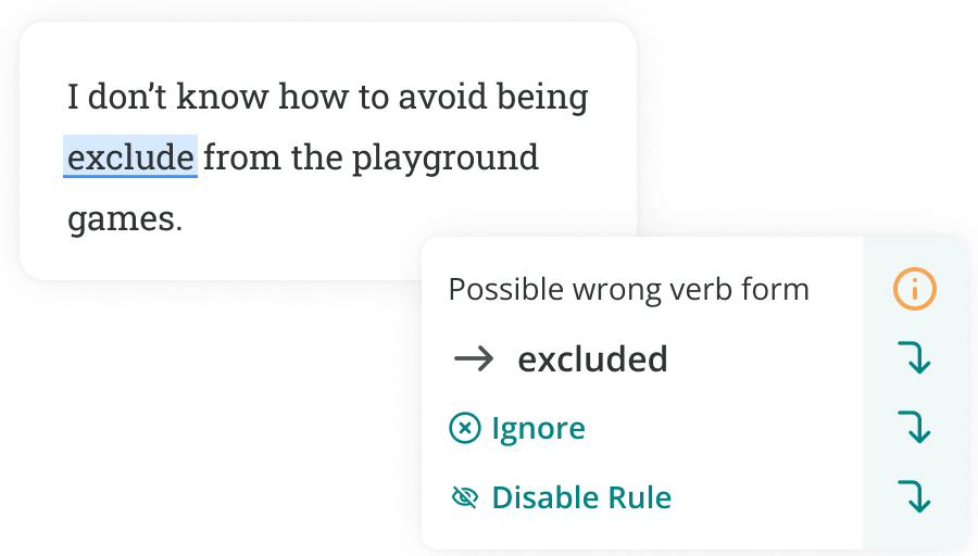 ProWritingAid changing exclude to excluded