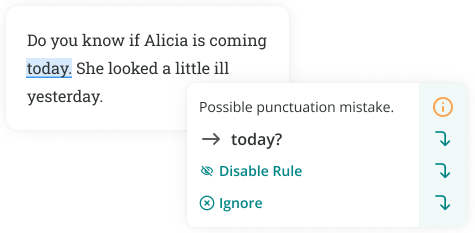 ProWritingAid correcting a period to a question mark