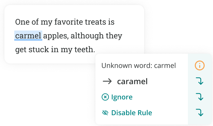 ProWritingAid correcting carmel to caramel