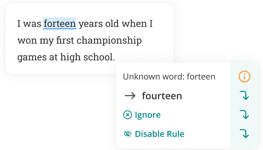 ProWritingAid correcting forteen to fourteen