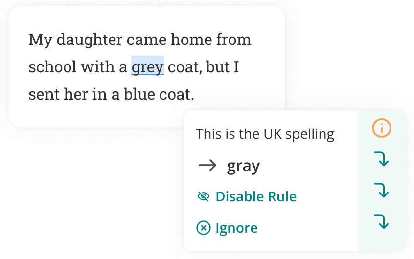 ProWritingAid correcting grey to gray