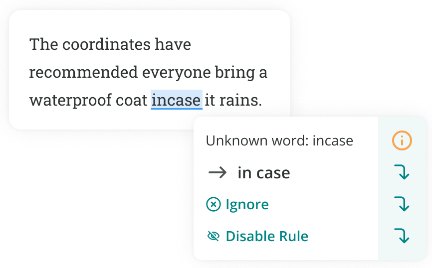 ProWritingAid correcting incase to in case