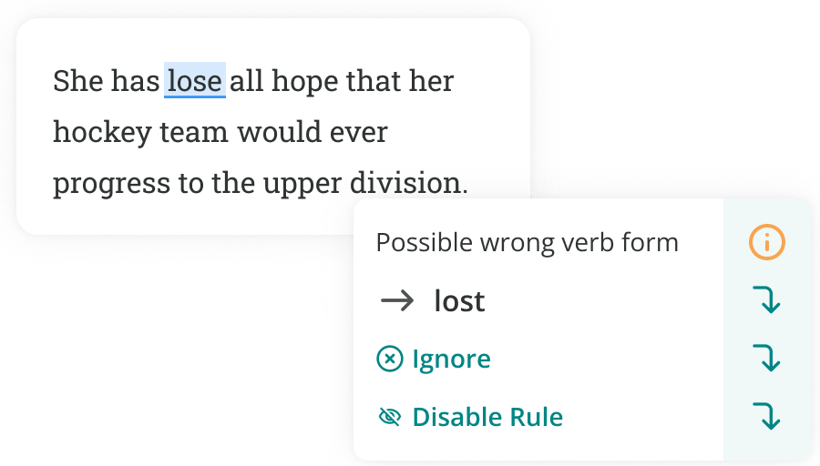 ProWritingAid correcting lose to lost