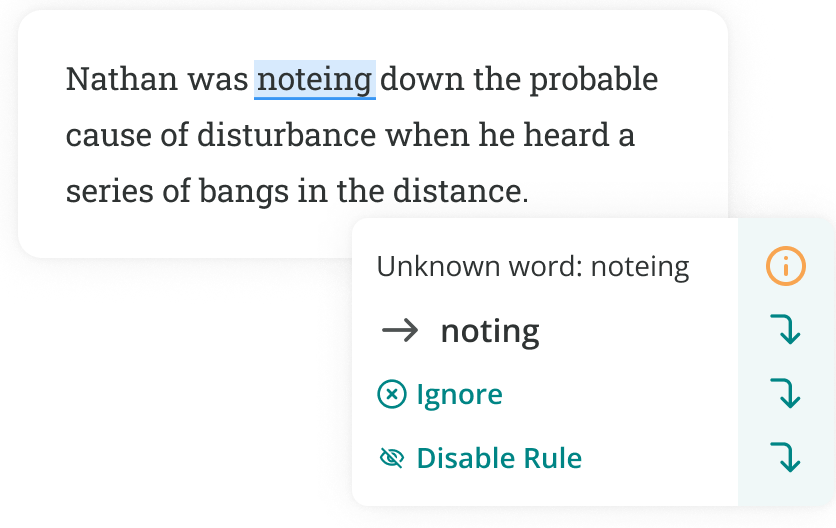 ProWritingAid correcting noteing to noting