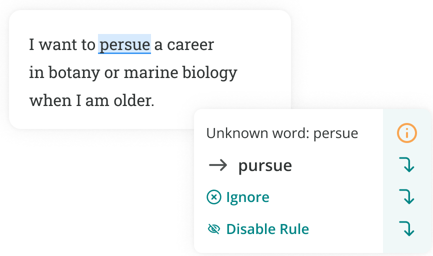 ProWritingAid correcting persue to pursue