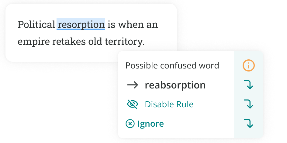 ProWritingAid correcting resorption to reabsorption