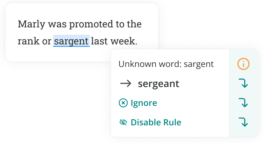 ProWritingAid correcting sargent to sergeant