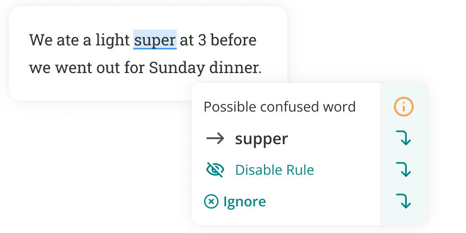 ProWritingAid correcting super to supper