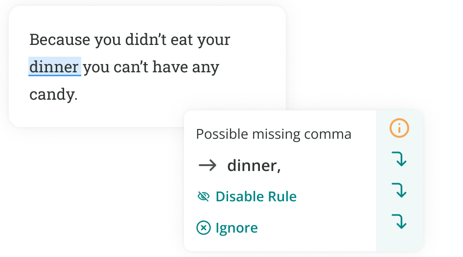 ProWritingAid detecting a missing comma in a sentence starting with because