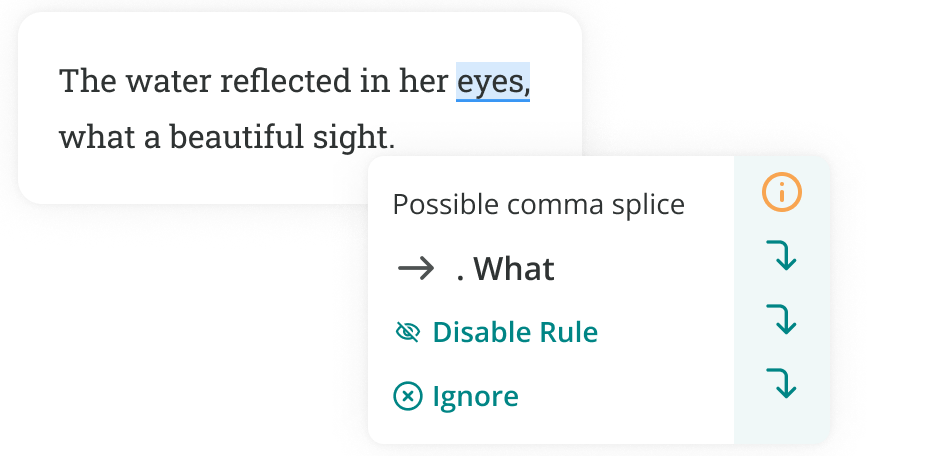 ProWritingAid correcting a comma splice