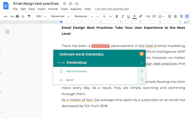 prowritingaid realtime suggestion in Google Docs