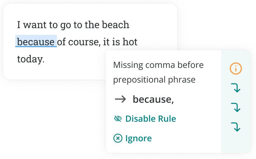 ProWritingAid suggesting a comma after because