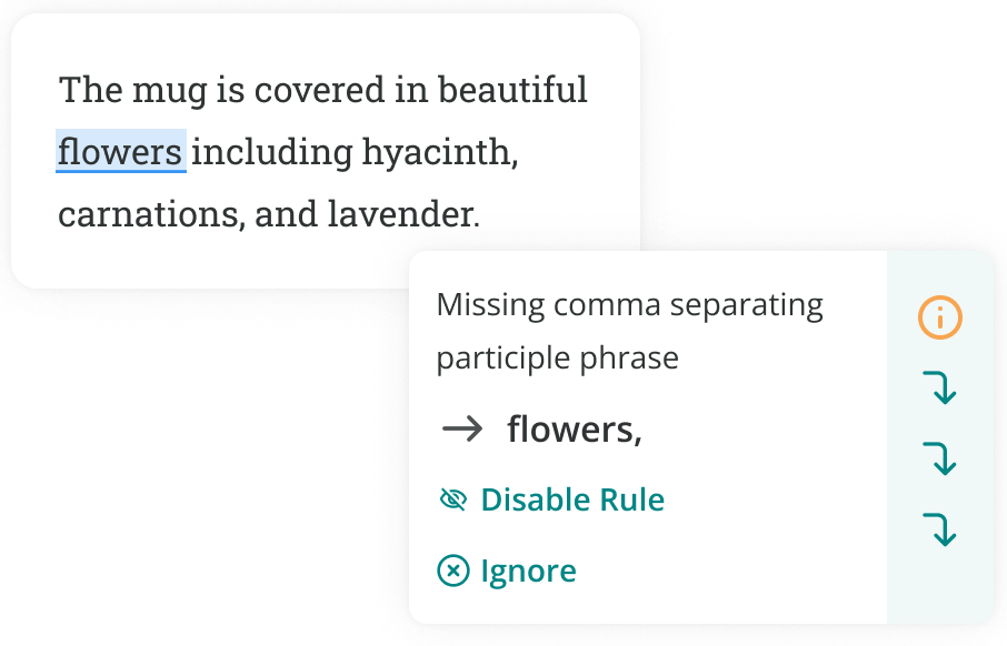 ProWritingAid adding a comma before including