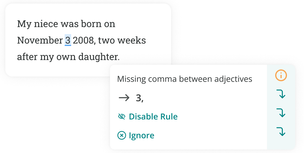 ProWritingAid adding a missing comma to a date