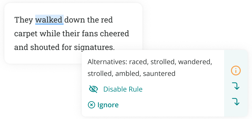 ProWritingAid suggesting a stronger verb than walked