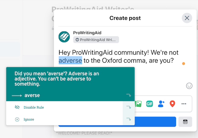 prowritingaid editor in facebook