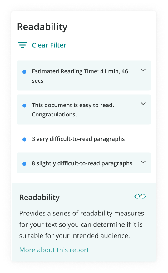 ProWritingAid's readability report