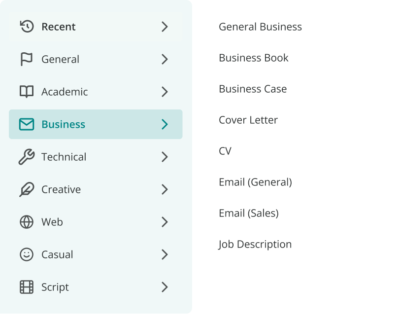 ProWritingAid's business document types