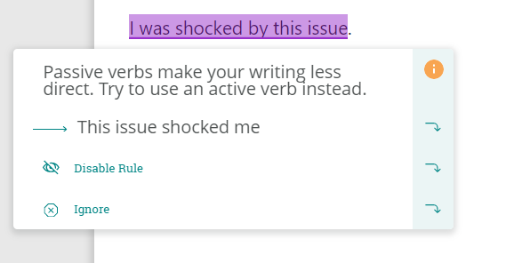 ProWritingAid Passive Voice to Active Voice Correction