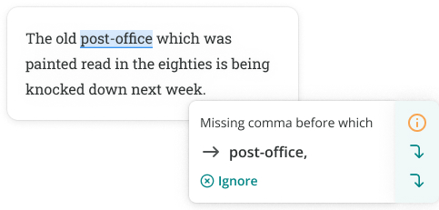 prowritingaid correction for no comma before which