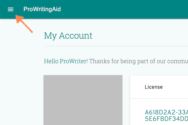 screenshot of prowritingaid account page