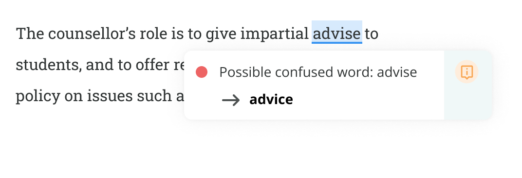 ProWritingAid suggests swapping advise for advice