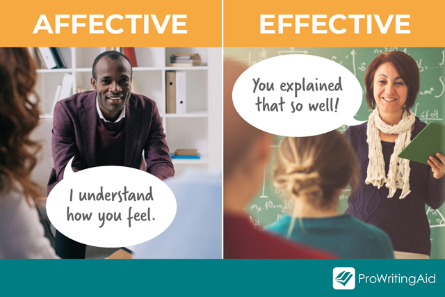 teachers under affective and effective with speech bubbles: Affective: I understand your feelings, Effective: You understand well