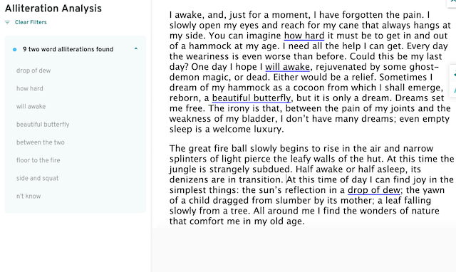 screenshot of alliteration report in prowritingaid