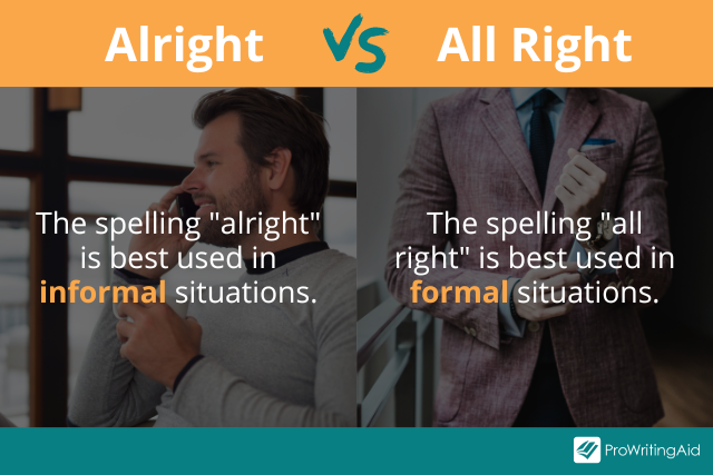 using alright or all right in formal and informal situations