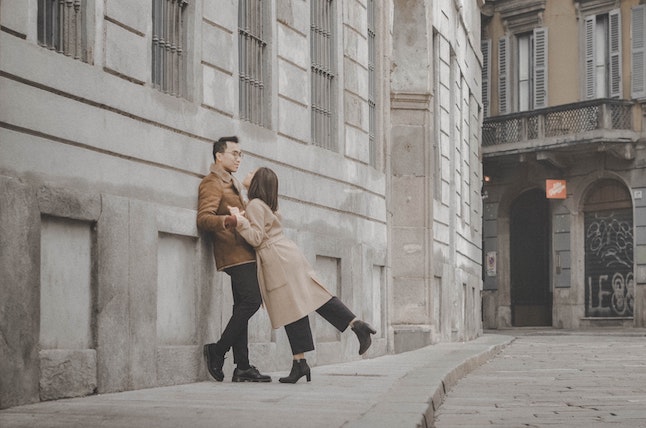 couple in romantic encounter on the stree