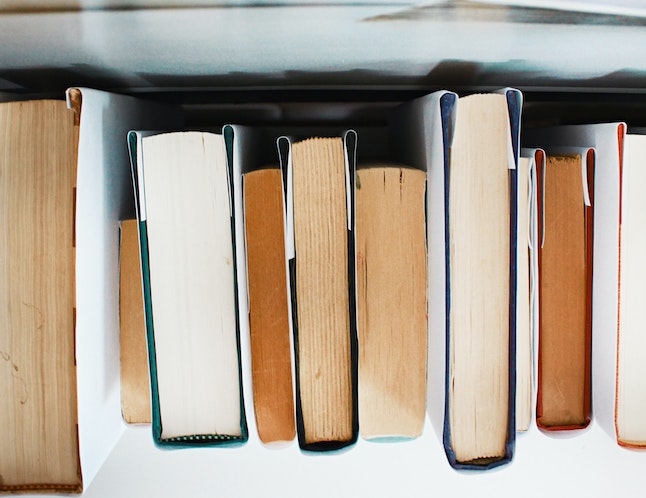 top view of various-sized books