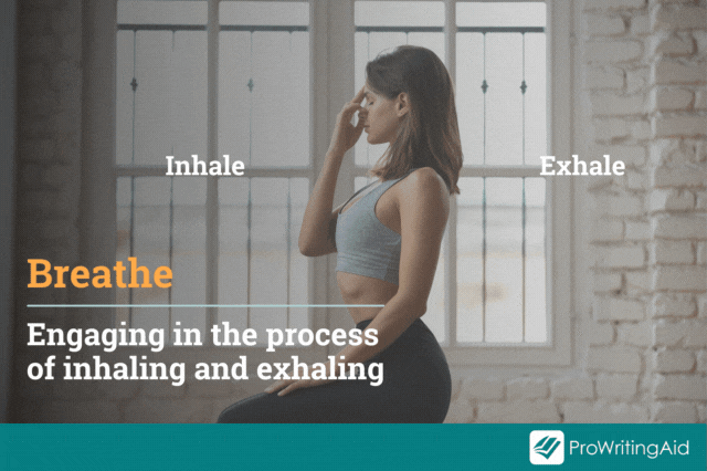 definition of breathe with moving inhale and exhale arrows