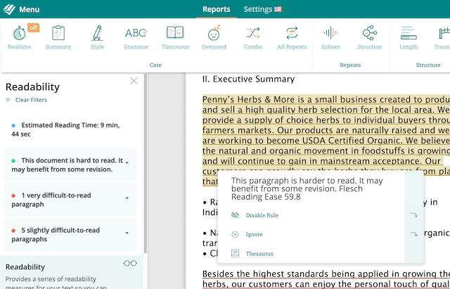 The ProWritingAid Readability Report