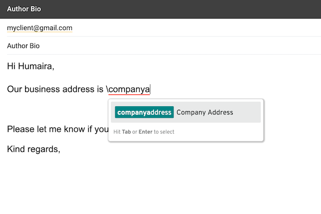 company address snippet in email