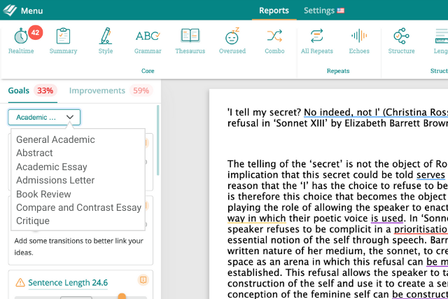 choosing your document type in ProWritingAid