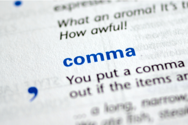 page displaying the word comma