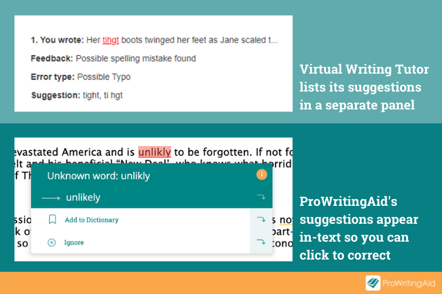 Screenshot comparing ProWritingAid versus Virtual Writing