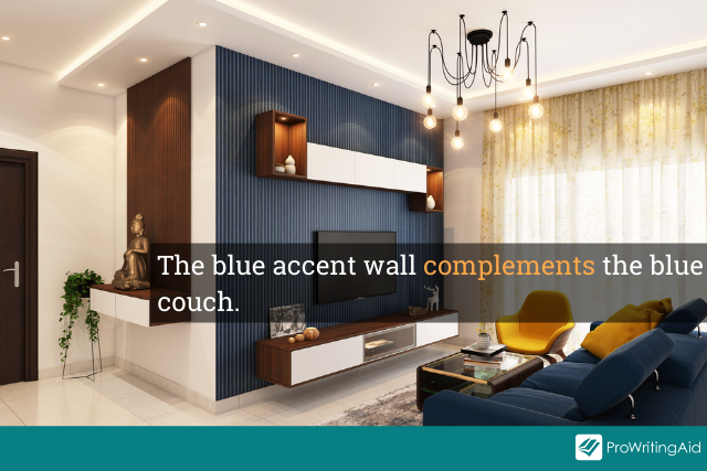 Image showing an accent wall complementing a blue couch